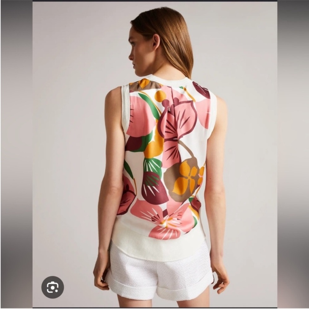 NWT Ted Baker Tamian Woven Back Kntiwear Top Apple Seed Print